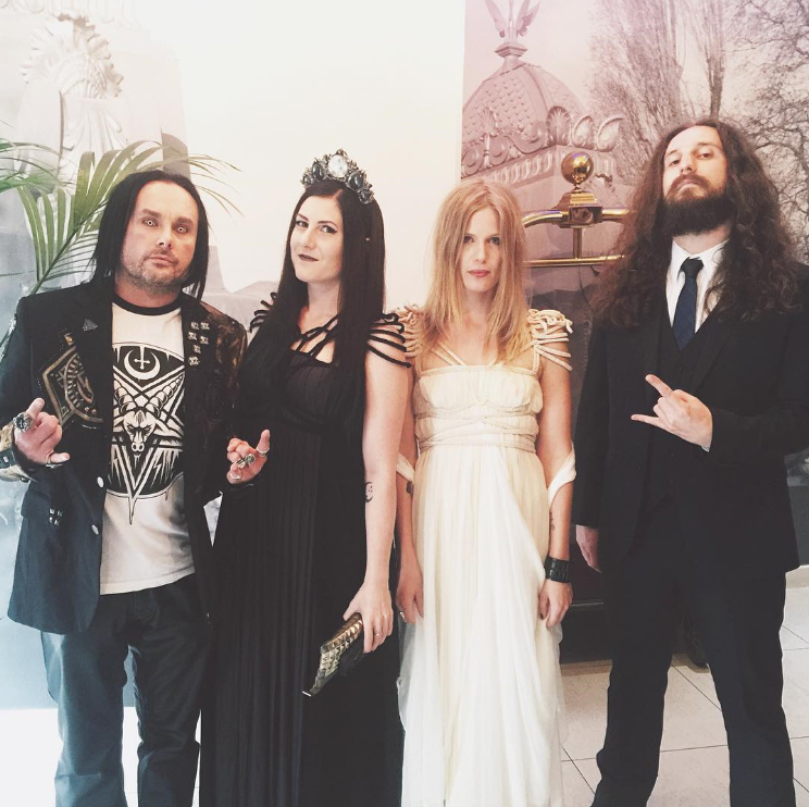 Schoolcraft (Cradle of Filth) & Myrkur both looking amazing dressed in german brand ROHMY Couture at Metal Hammer Golden Gods Awards 2016! Lindsays Headpiece is by Hysteria Machine