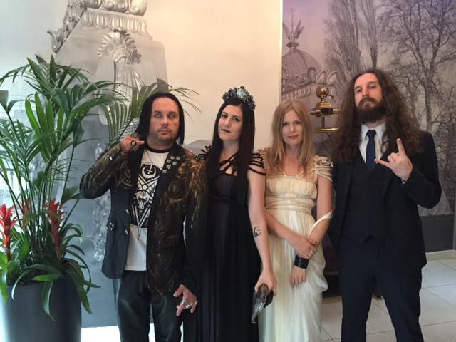 Schoolcraft (Cradle of Filth) & Myrkur both looking amazing dressed in german brand ROHMY Couture at Metal Hammer Golden Gods Awards 2016! Lindsays Headpiece is by Hysteria Machine